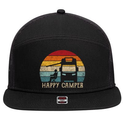Rv Camping 70s 80s Retro Happy Camper Cool Gift 7 Panel Mesh Trucker Snapback Hat