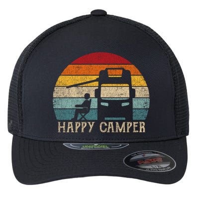 Rv Camping 70s 80s Retro Happy Camper Cool Gift Flexfit Unipanel Trucker Cap