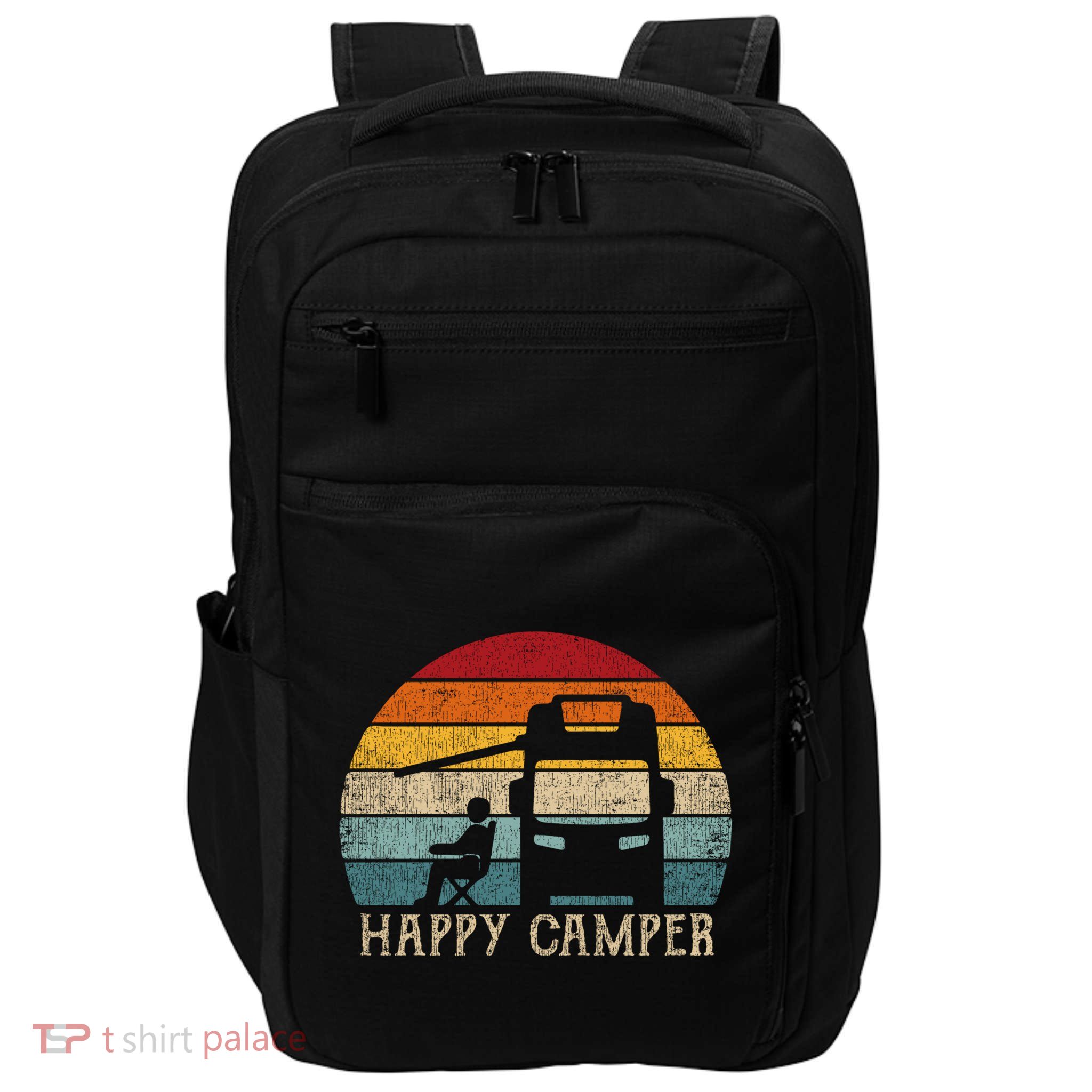 Rv Camping 70s 80s Retro Happy Camper Cool Gift Impact Tech Backpack
