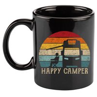 Rv Camping 70s 80s Retro Happy Camper Cool Gift 11oz C Handle Ceramic Mug
