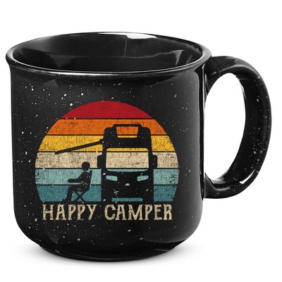 Rv Camping 70s 80s Retro Happy Camper Cool Gift 15oz Campfire Ceramic Mug