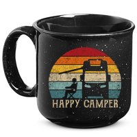 Rv Camping 70s 80s Retro Happy Camper Cool Gift 15oz Campfire Ceramic Mug