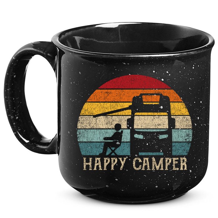 Rv Camping 70s 80s Retro Happy Camper Cool Gift 15oz Campfire Ceramic Mug