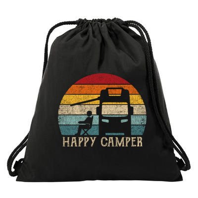 Rv Camping 70s 80s Retro Happy Camper Cool Gift Drawstring Bag