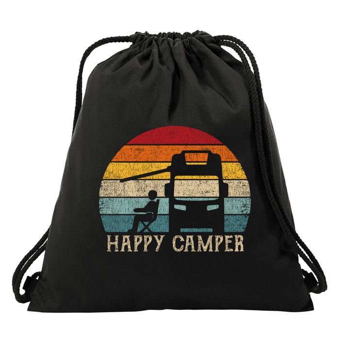 Rv Camping 70s 80s Retro Happy Camper Cool Gift Drawstring Bag