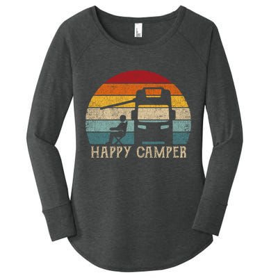 Rv Camping 70s 80s Retro Happy Camper Cool Gift Women's Perfect Tri Tunic Long Sleeve Shirt