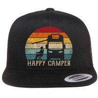 Rv Camping 70s 80s Retro Happy Camper Cool Gift Flat Bill Trucker Hat