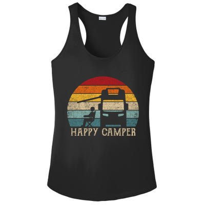 Rv Camping 70s 80s Retro Happy Camper Cool Gift Ladies PosiCharge Competitor Racerback Tank