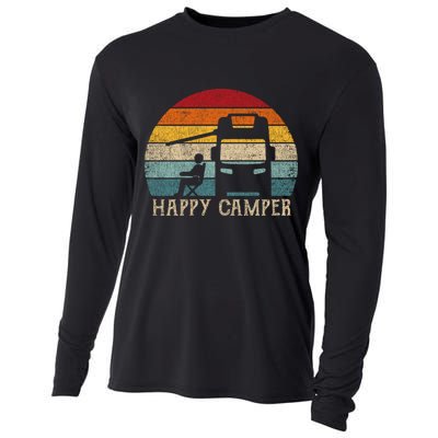 Rv Camping 70s 80s Retro Happy Camper Cool Gift Cooling Performance Long Sleeve Crew