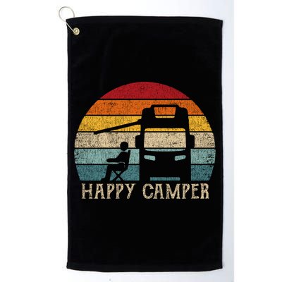 Rv Camping 70s 80s Retro Happy Camper Cool Gift Golf Towel