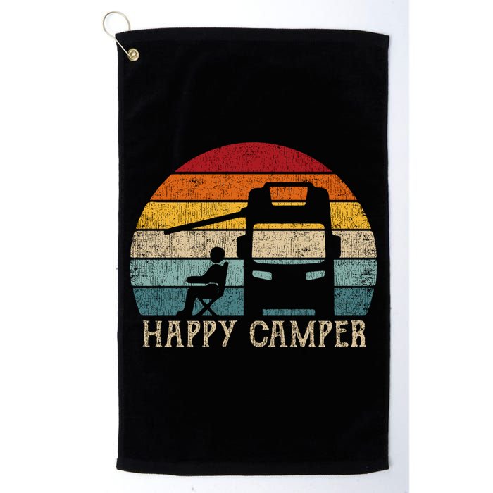 Rv Camping 70s 80s Retro Happy Camper Cool Gift Golf Towel
