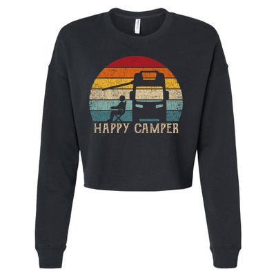 Rv Camping 70s 80s Retro Happy Camper Cool Gift Cropped Pullover Crew
