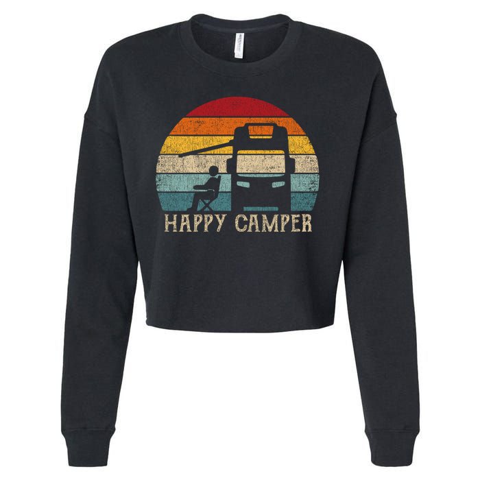 Rv Camping 70s 80s Retro Happy Camper Cool Gift Cropped Pullover Crew