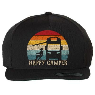 Rv Camping 70s 80s Retro Happy Camper Cool Gift Wool Snapback Cap