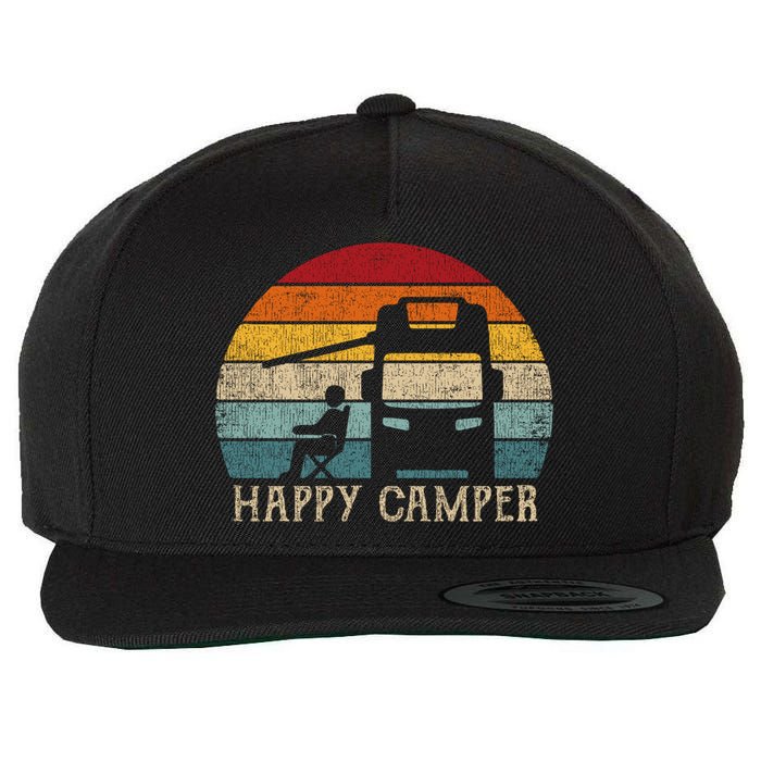 Rv Camping 70s 80s Retro Happy Camper Cool Gift Wool Snapback Cap