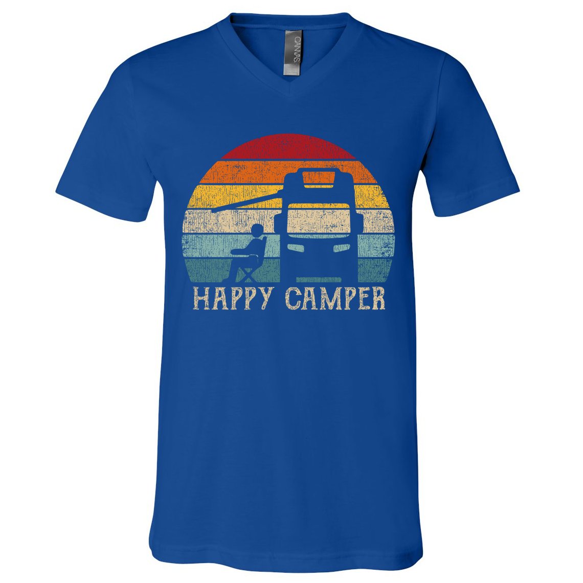 Rv Camping 70s 80s Retro Happy Camper Cool Gift V-Neck T-Shirt