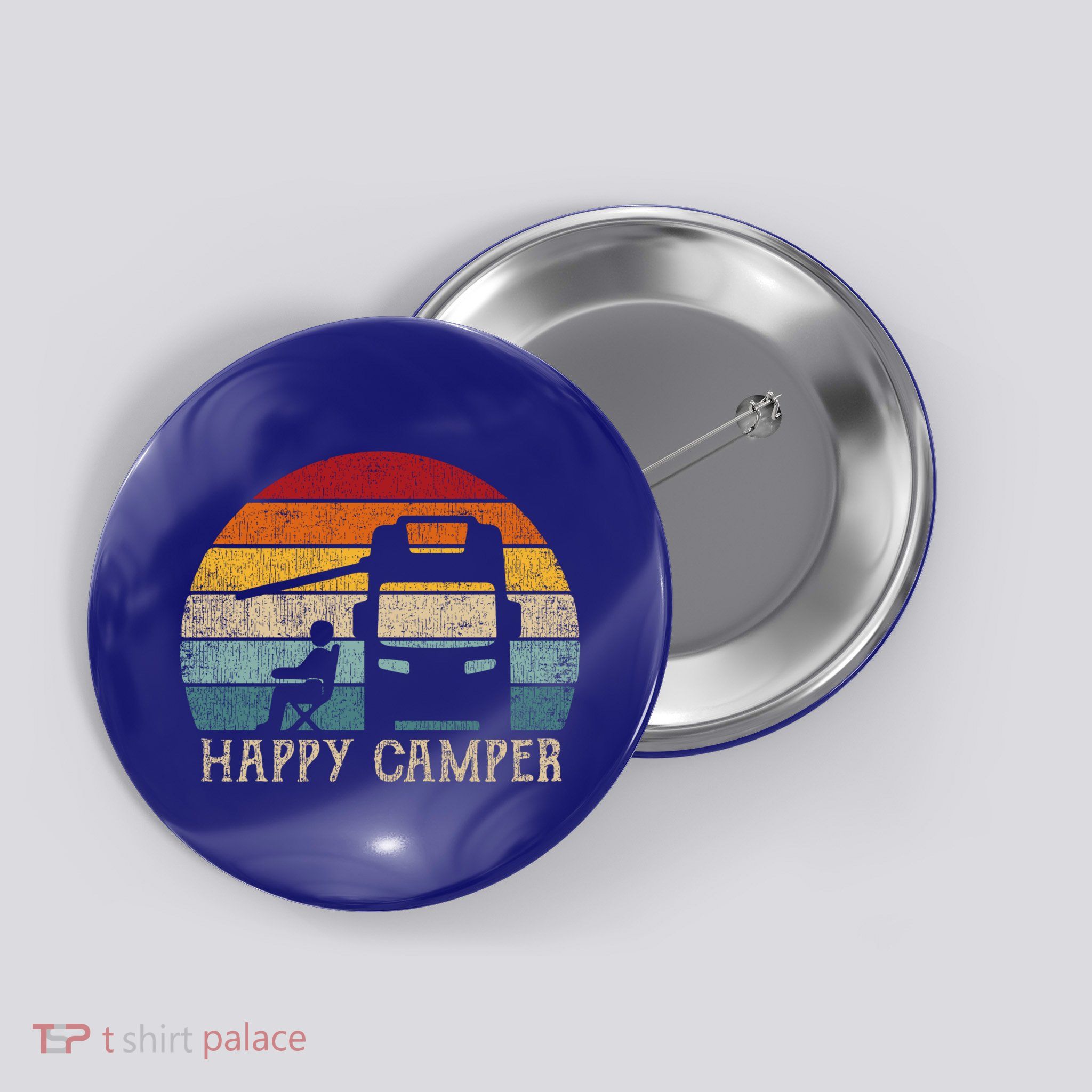 Rv Camping 70s 80s Retro Happy Camper Cool Gift Button