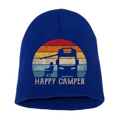 Rv Camping 70s 80s Retro Happy Camper Cool Gift Short Acrylic Beanie