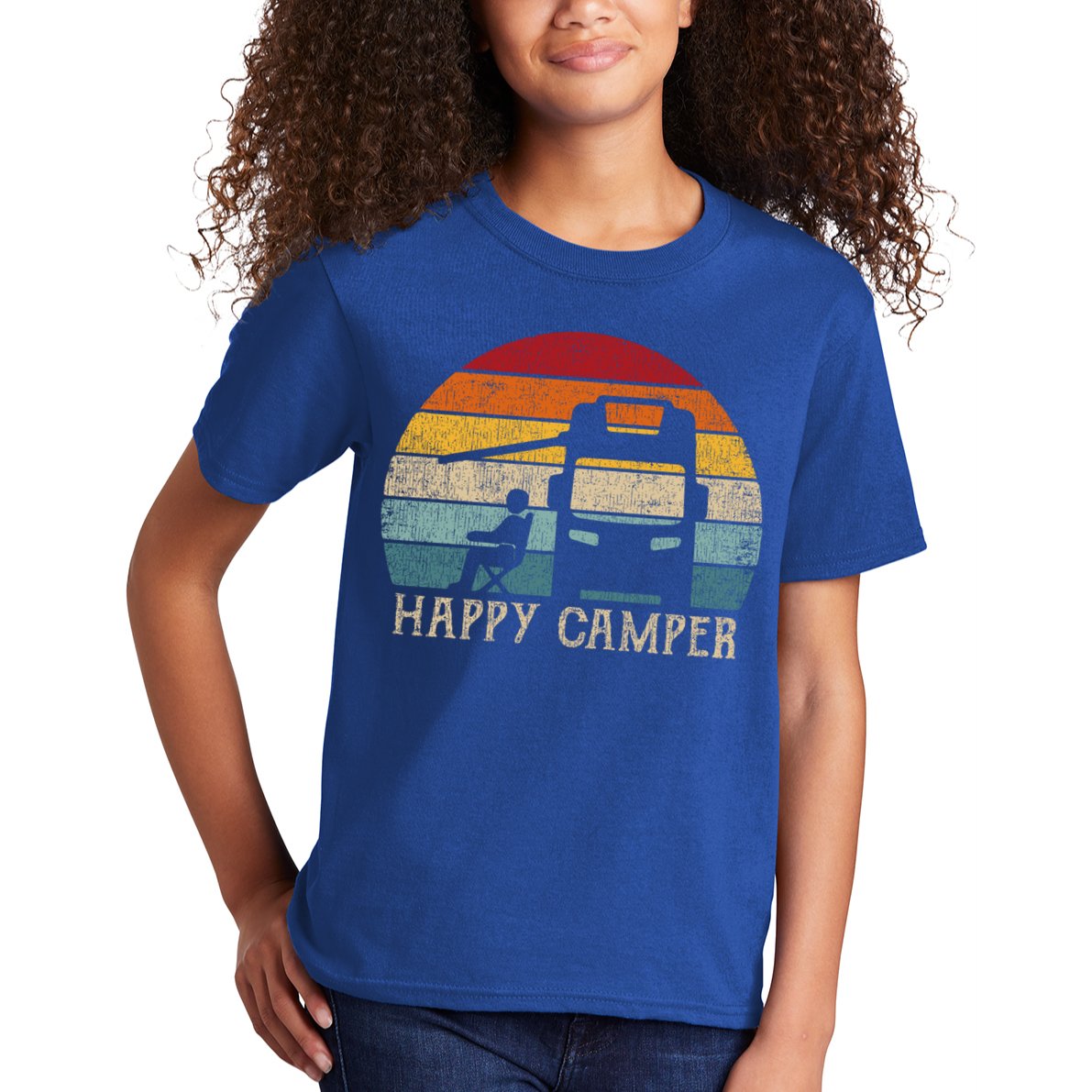 Rv Camping 70s 80s Retro Happy Camper Cool Gift Kids T-Shirt