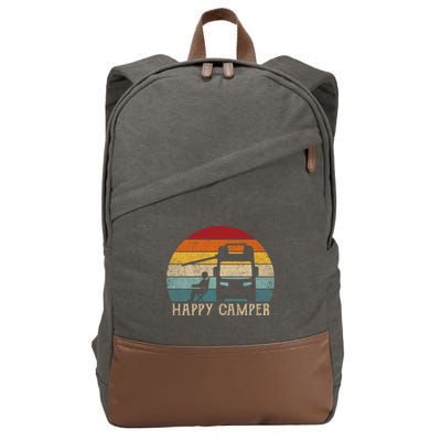 Rv Camping 70s 80s Retro Happy Camper Cool Gift Cotton Canvas Backpack