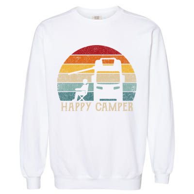 Rv Camping 70s 80s Retro Happy Camper Cool Gift Garment-Dyed Sweatshirt