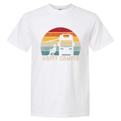 Rv Camping 70s 80s Retro Happy Camper Cool Gift Garment-Dyed Heavyweight T-Shirt