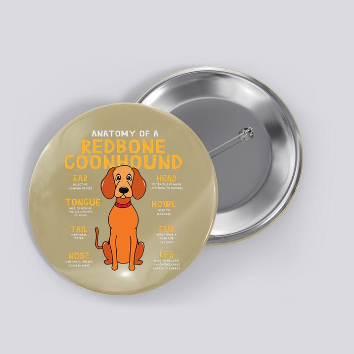 Redbone Coonhound Anatomy Funny Dog Mum Dad Button