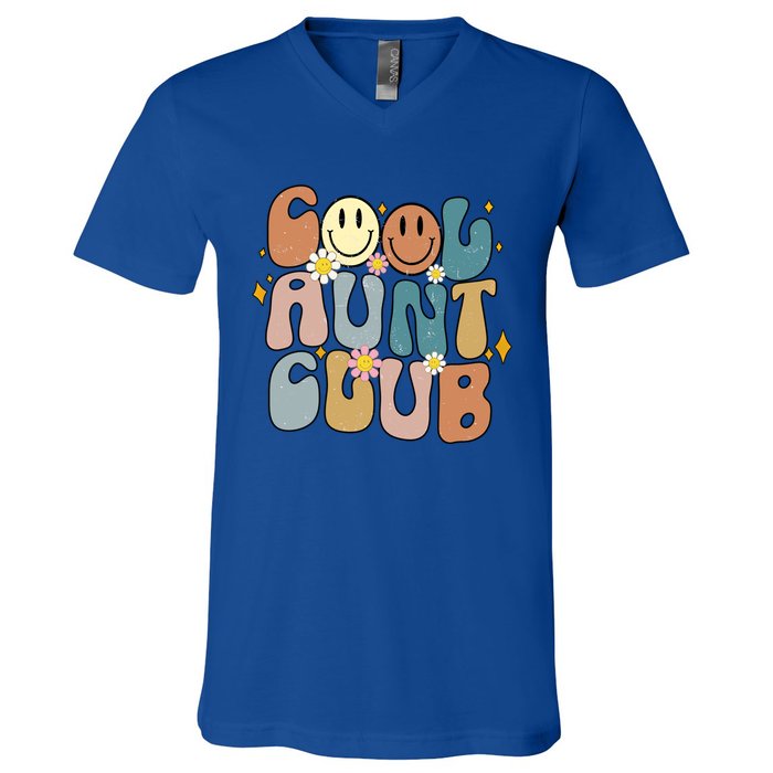 Retro Cool Aunt Club Groovy Colorful Aunties Funny Cute Gift V-Neck T-Shirt