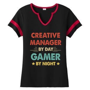 Retro Creative Ager By Day Gamer By Night Gift Ladies Halftime Notch Neck Tee