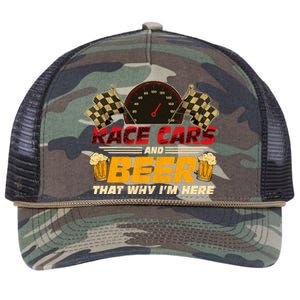 Race Cars And Beer ThatS Why IM Here Racing Drinking Funny Retro Rope Trucker Hat Cap