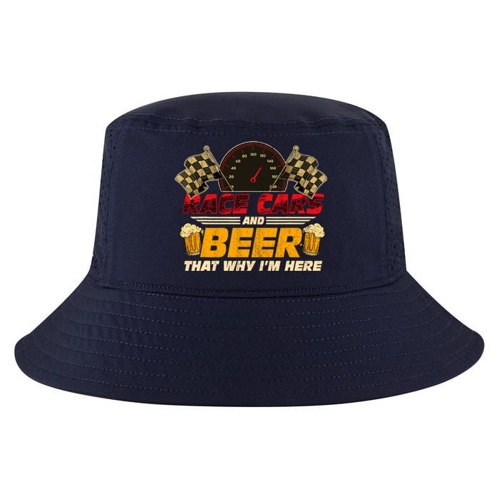 Race Cars And Beer ThatS Why IM Here Racing Drinking Funny Cool Comfort Performance Bucket Hat