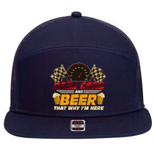 Race Cars And Beer ThatS Why IM Here Racing Drinking Funny 7 Panel Mesh Trucker Snapback Hat