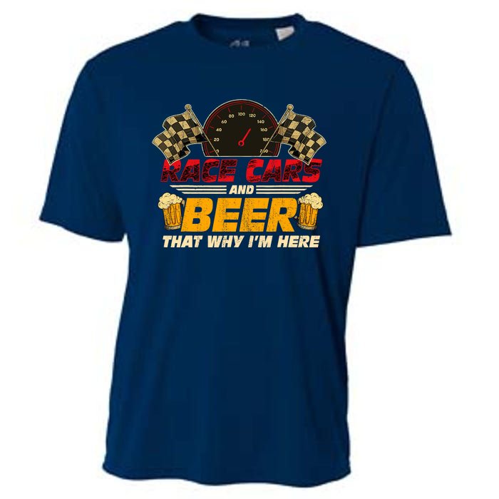 Race Cars And Beer ThatS Why IM Here Racing Drinking Funny Cooling Performance Crew T-Shirt