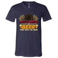 Race Cars And Beer ThatS Why IM Here Racing Drinking Funny V-Neck T-Shirt