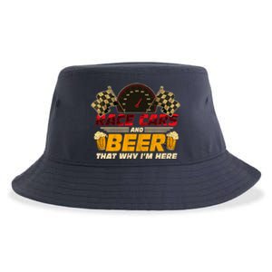 Race Cars And Beer ThatS Why IM Here Racing Drinking Funny Sustainable Bucket Hat