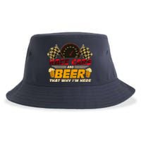 Race Cars And Beer ThatS Why IM Here Racing Drinking Funny Sustainable Bucket Hat