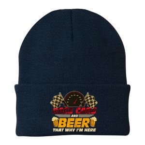 Race Cars And Beer ThatS Why IM Here Racing Drinking Funny Knit Cap Winter Beanie