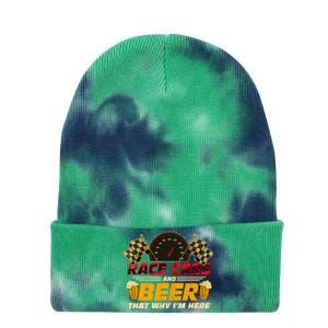 Race Cars And Beer ThatS Why IM Here Racing Drinking Funny Tie Dye 12in Knit Beanie