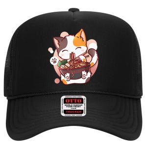 Ramen Cat Anime Kawaii Neko Japanese High Crown Mesh Back Trucker Hat