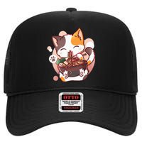 Ramen Cat Anime Kawaii Neko Japanese High Crown Mesh Back Trucker Hat