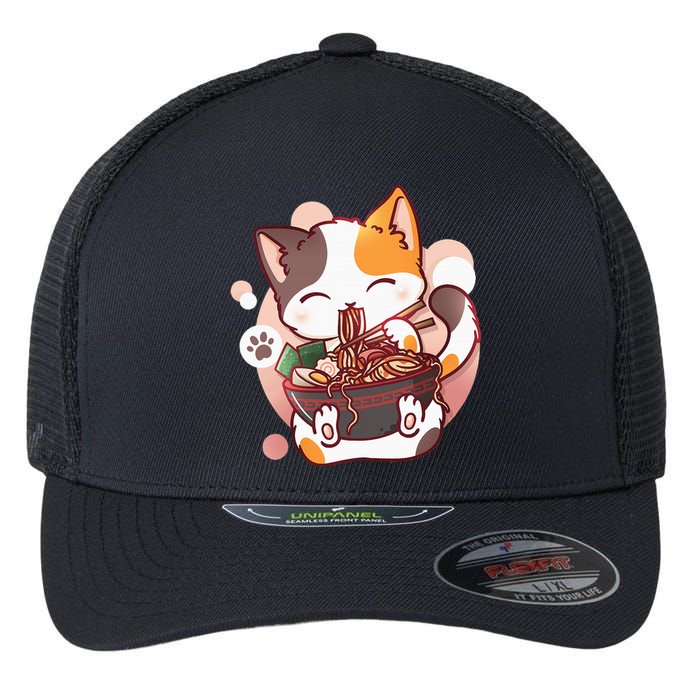 Ramen Cat Anime Kawaii Neko Japanese Flexfit Unipanel Trucker Cap