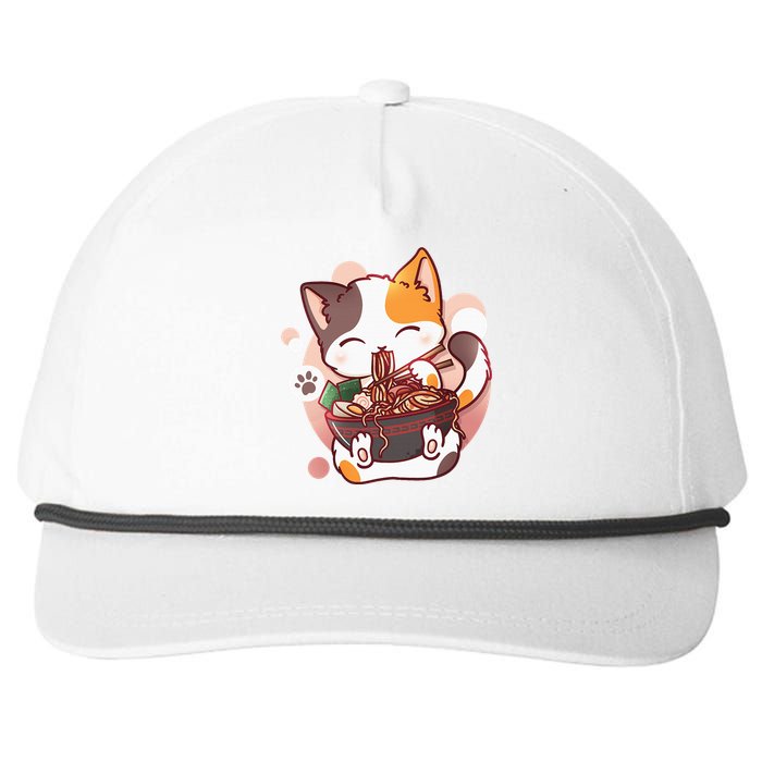 Ramen Cat Anime Kawaii Neko Japanese Snapback Five-Panel Rope Hat