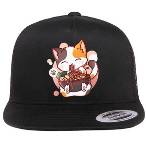 Ramen Cat Anime Kawaii Neko Japanese Flat Bill Trucker Hat