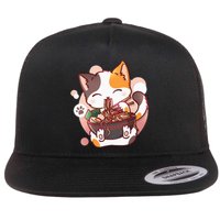 Ramen Cat Anime Kawaii Neko Japanese Flat Bill Trucker Hat