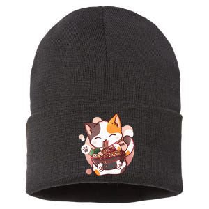 Ramen Cat Anime Kawaii Neko Japanese Sustainable Knit Beanie