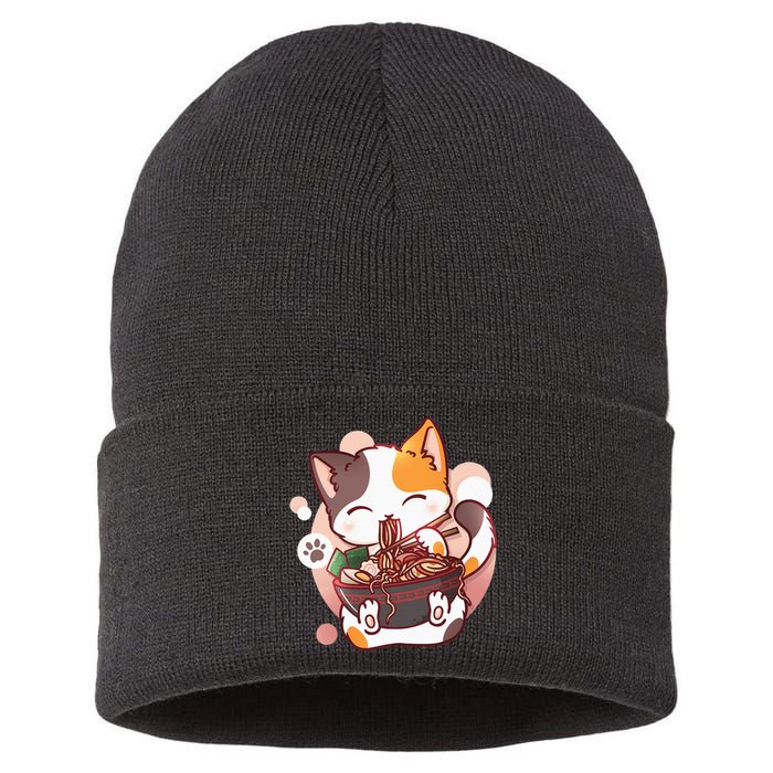 Ramen Cat Anime Kawaii Neko Japanese Sustainable Knit Beanie