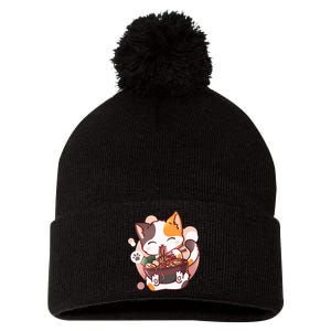 Ramen Cat Anime Kawaii Neko Japanese Pom Pom 12in Knit Beanie