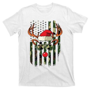 Reindeer Camo American Flag Christmas Pajama Xmas Veteran T-Shirt