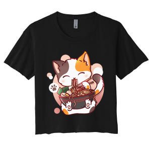 Ramen Cat Anime Kawaii Neko Japanese Women's Crop Top Tee