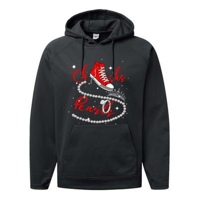 Red Chucks And Pearls Performance Fleece Hoodie